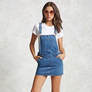 FOREVER 21 distressed jean overall dress